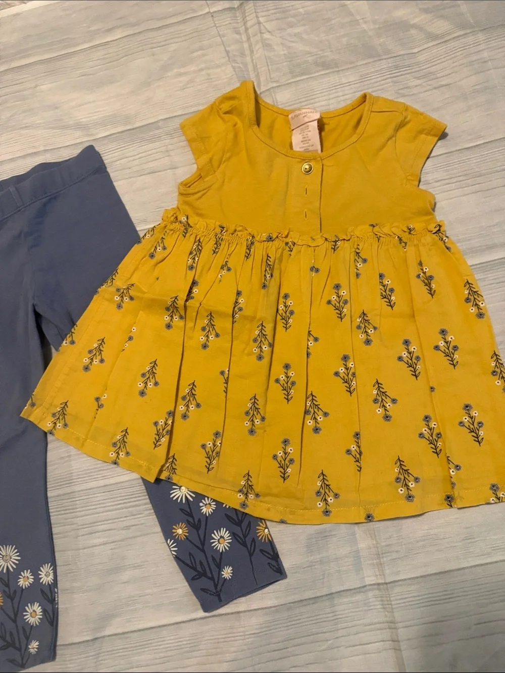 Savannah Girls Yellow Floral Dress & Blue Leggings Matching Set